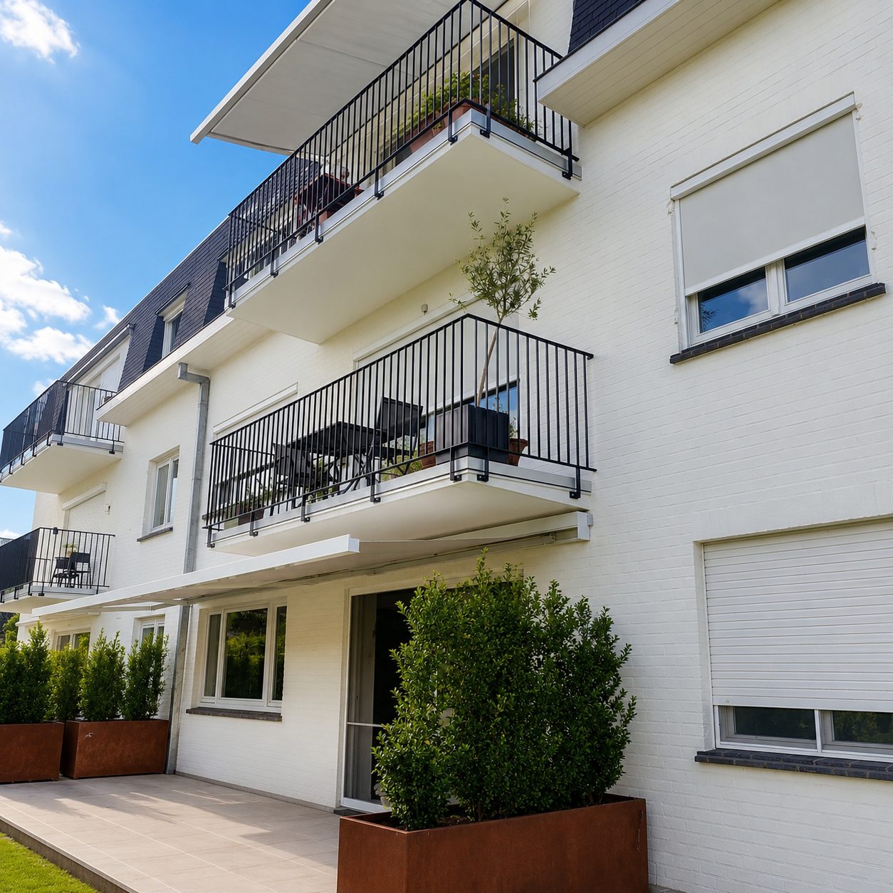 Balkons hersteld, waterdicht gemaakt en betegeld — Kortrijk — na de werken